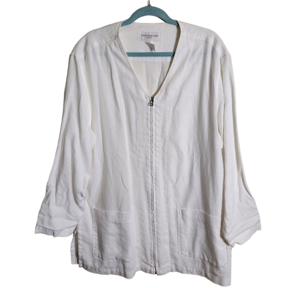 Jones New York Vintage 90s White Full Zip Linen Tunic Jacket Size L - Picture 1 of 4